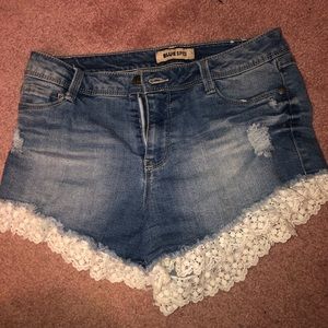 Lace Trim Denim Shorts